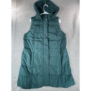 J. Jill Down Puffer Vest Sz M Tall Spruce  Dark Teal Hooded Longline